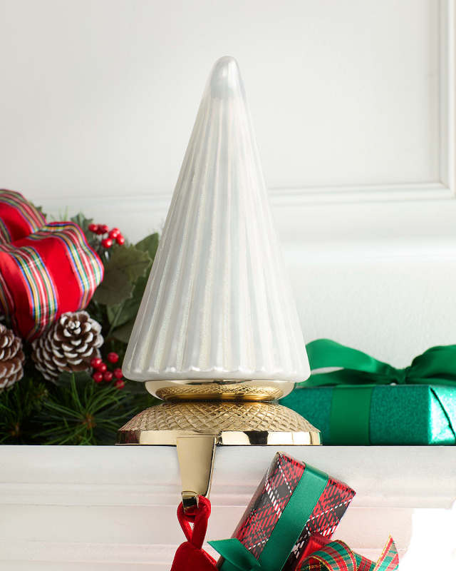 Shiny Silver Tree Christmas Stocking Holder